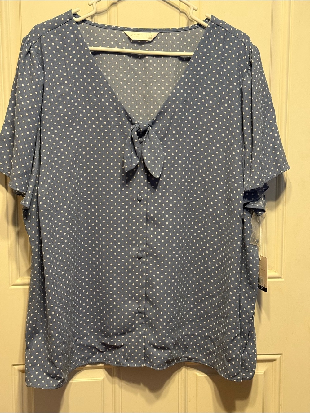 LC Lauren Conrad Blue Polka Dot Tie-Front Blouse